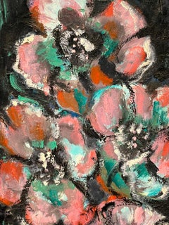"Flowers in a Green Vase" by W. Goliasch - Oil on Canvas - 60x30 cm