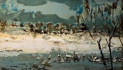 "Lac de Joux" by William GOLIASCH - Oil on wood 16x28 cm
