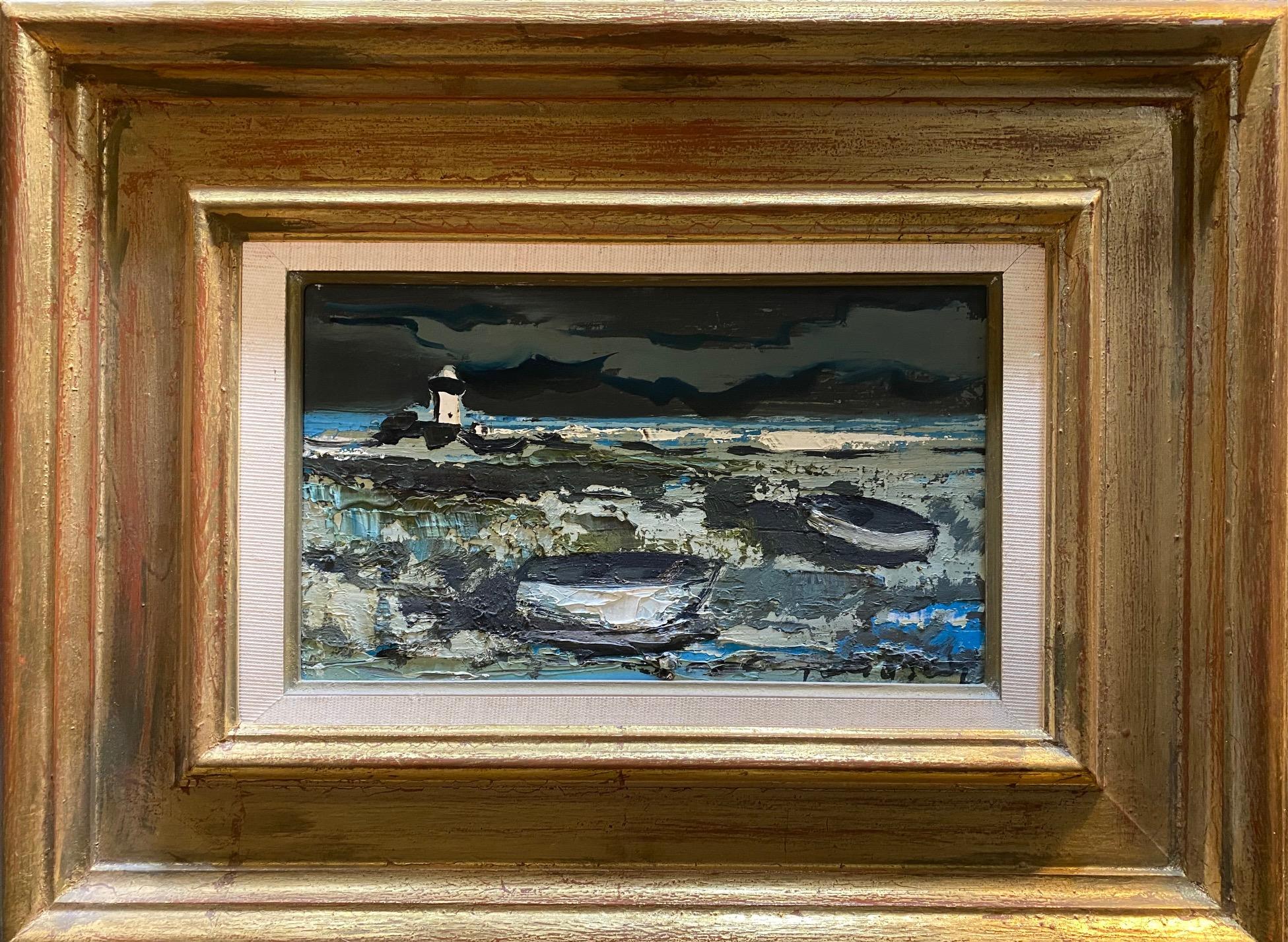 „Leuchtturm“ von William GOLIASCH – Öl auf Holz, 16x26 cm – Painting von William Goliasch