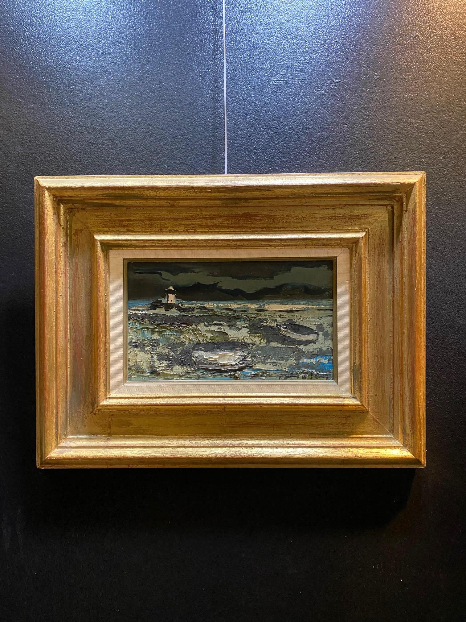 „Leuchtturm“ von William GOLIASCH – Öl auf Holz, 16x26 cm (Expressionismus), Painting, von William Goliasch
