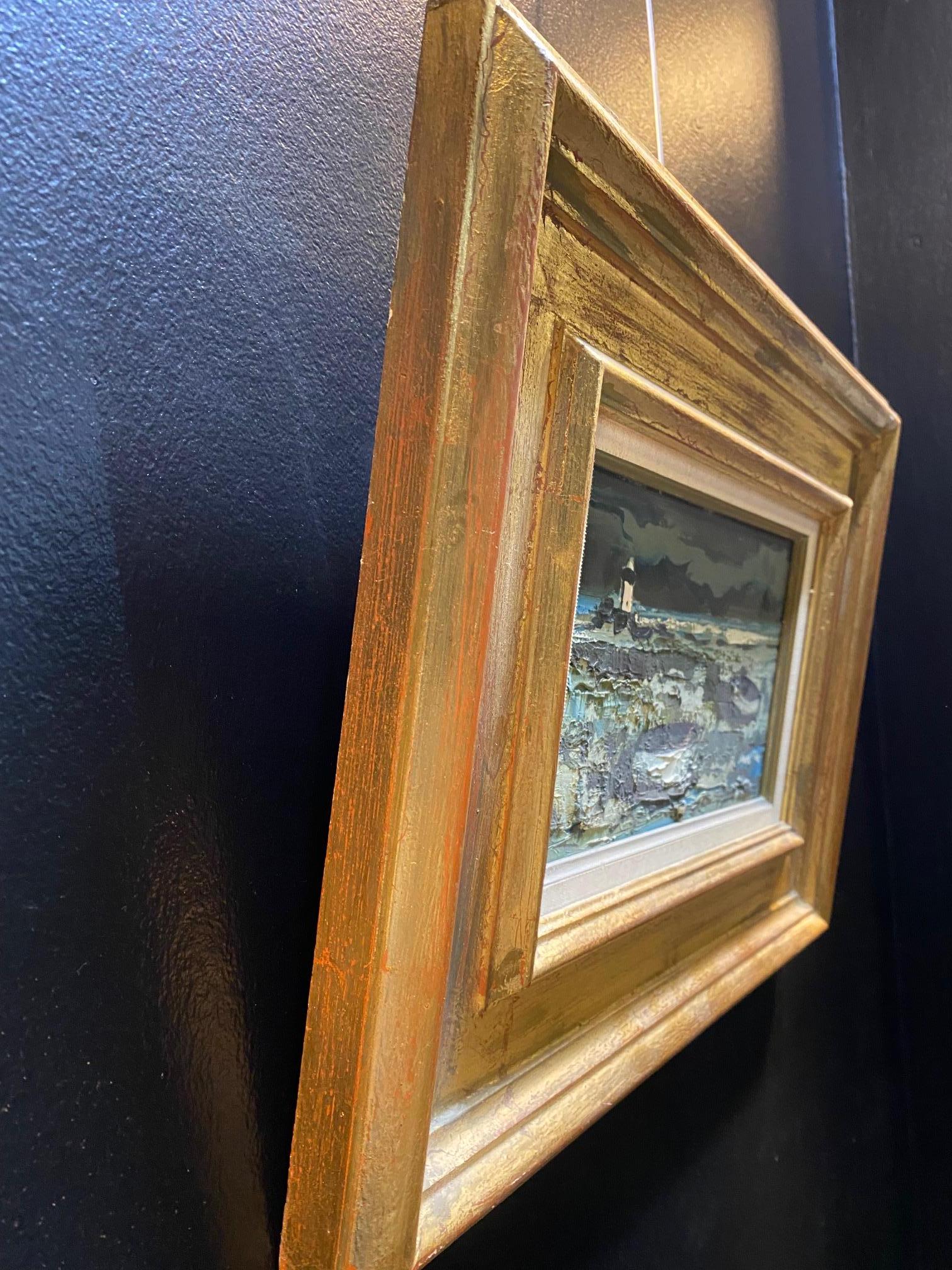„Leuchtturm“ von William GOLIASCH – Öl auf Holz, 16x26 cm im Angebot 1