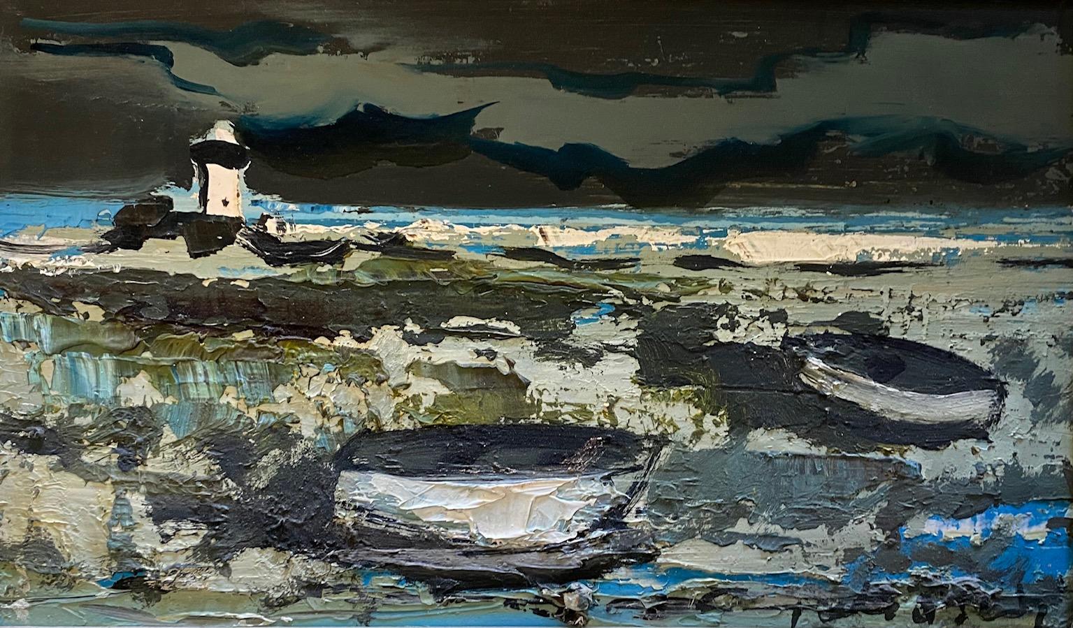 William Goliasch Landscape Painting – „Leuchtturm“ von William GOLIASCH – Öl auf Holz, 16x26 cm