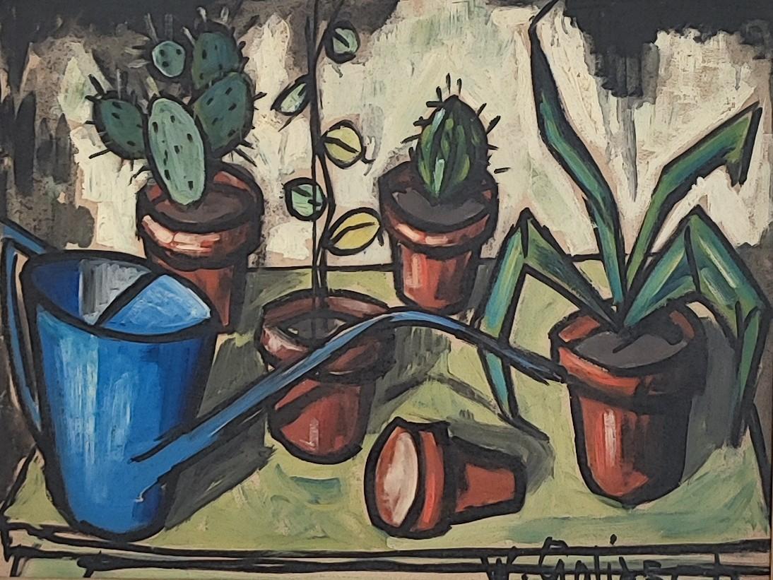 William Goliasch Still-Life Painting - Still life with watering can and cacti