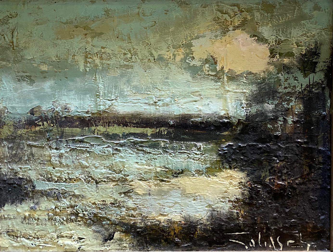 Landscape Painting di William Goliasch - "Tramonto in Camargue" di William GOLIASCH - Olio su tela 27x35 cm