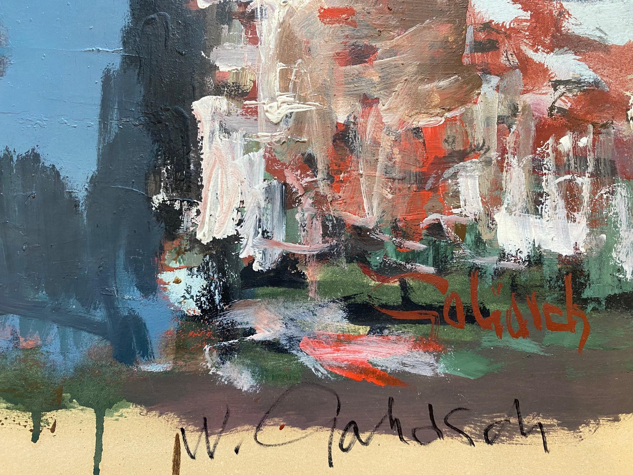 La porte bleue de William GOLIASCH - Gouache sur papier 50x65 cm - Contemporain Painting par William Goliasch