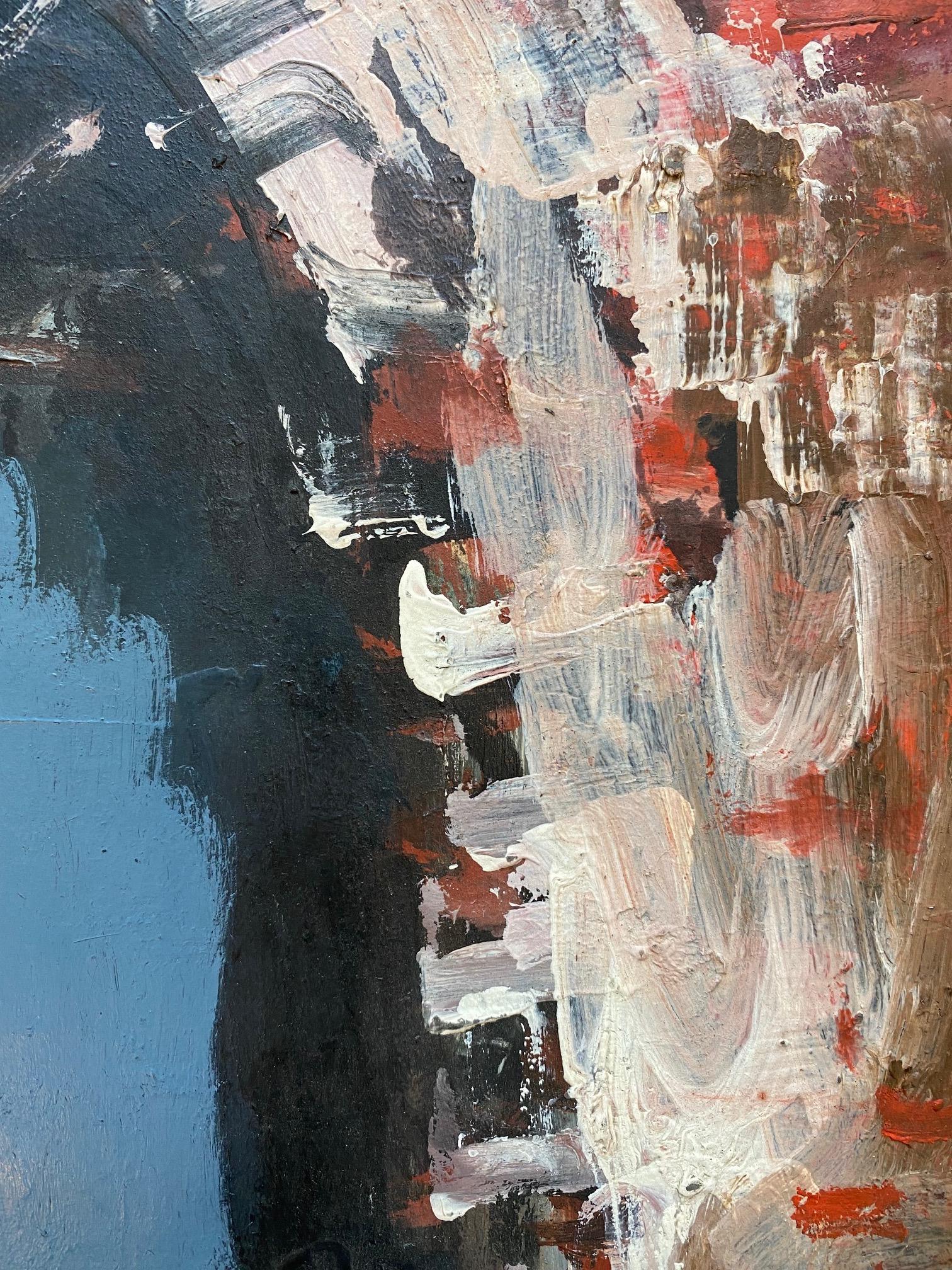 La porte bleue de William GOLIASCH - Gouache sur papier 50x65 cm - Marron Landscape Painting par William Goliasch