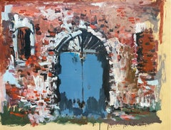La porte bleue de William GOLIASCH - Gouache sur papier 50x65 cm