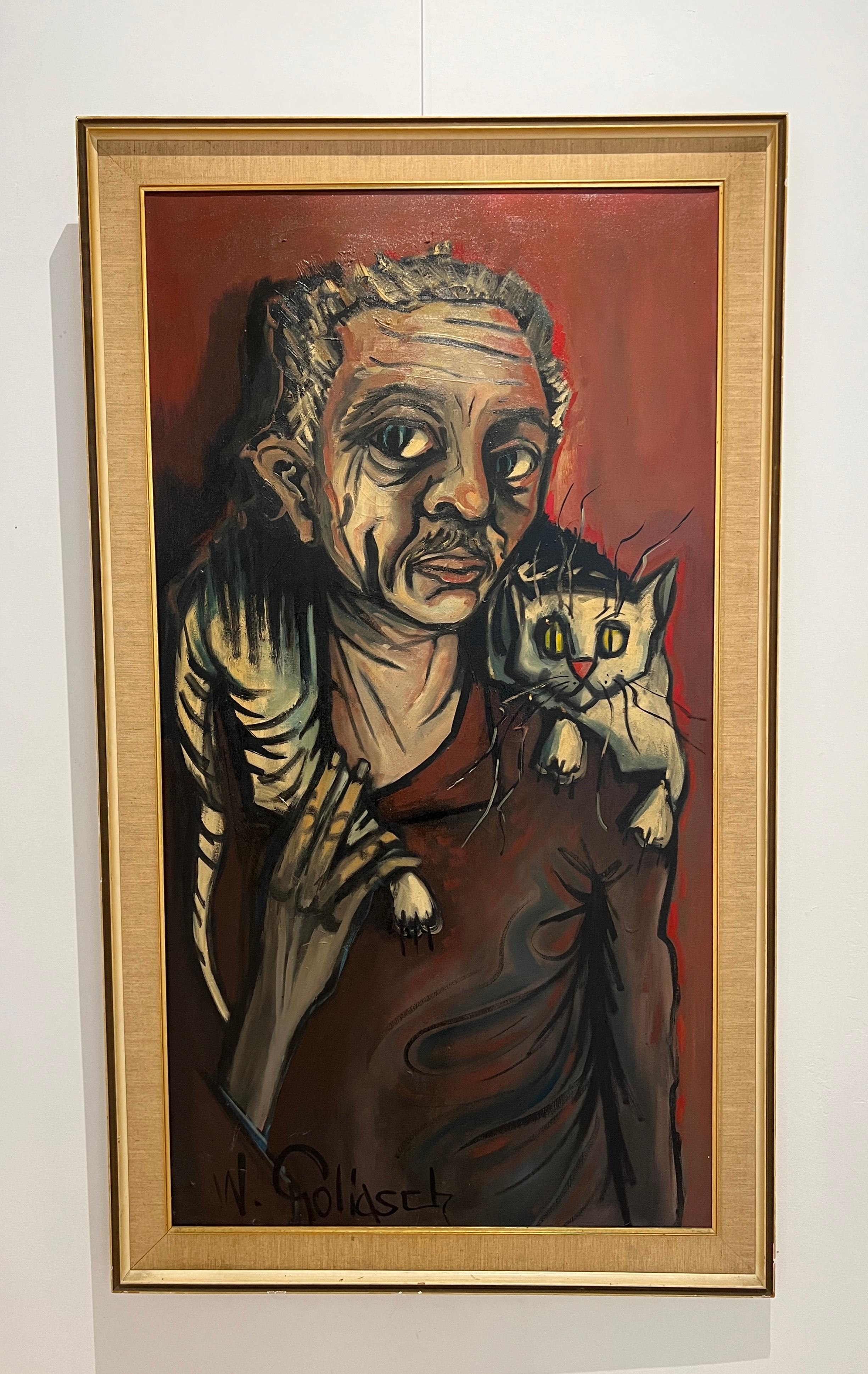 Camminare con il mio gatto sulle spalle - Painting di William Goliasch