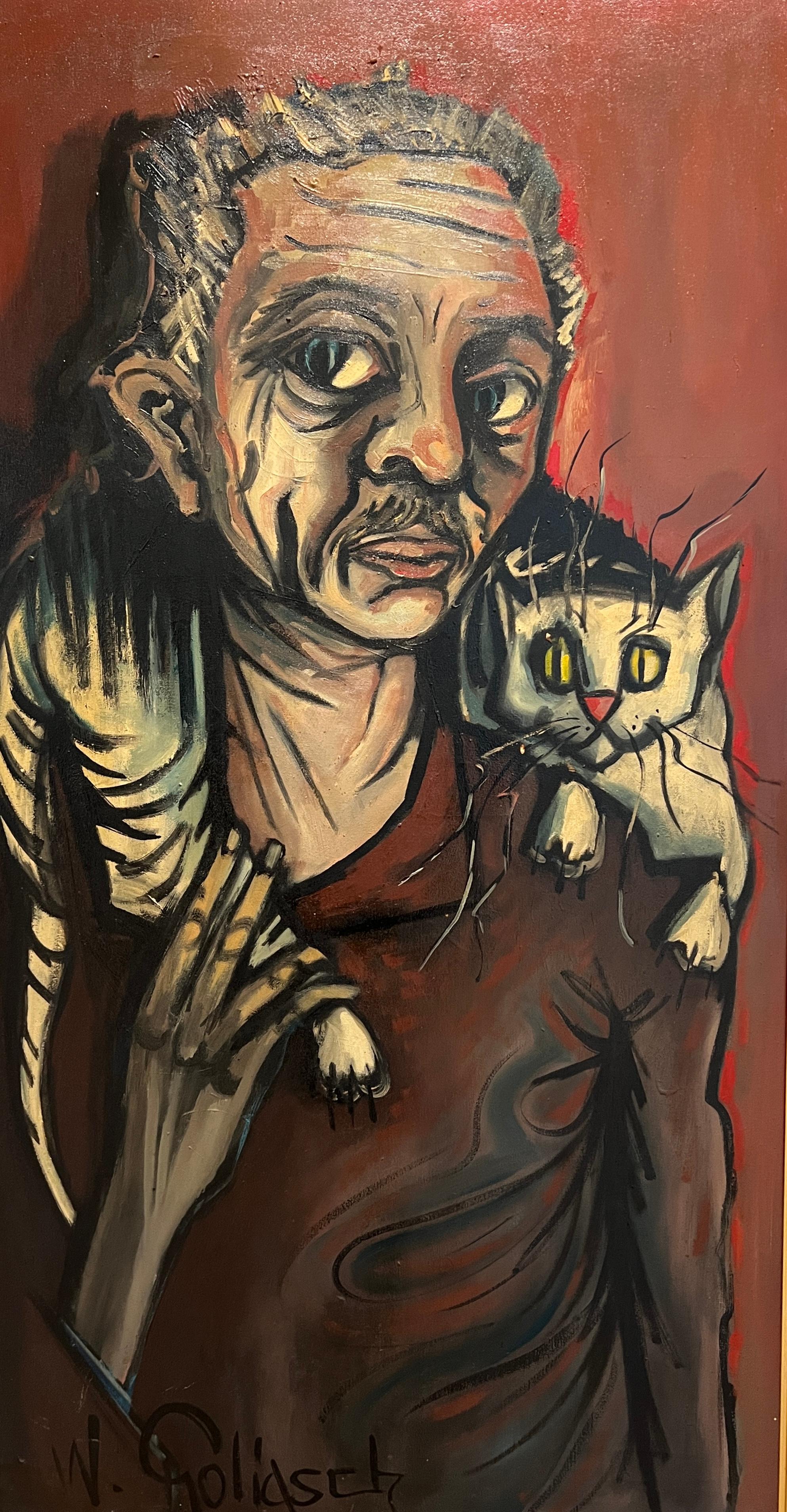 Animal Painting di William Goliasch - Camminare con il mio gatto sulle spalle