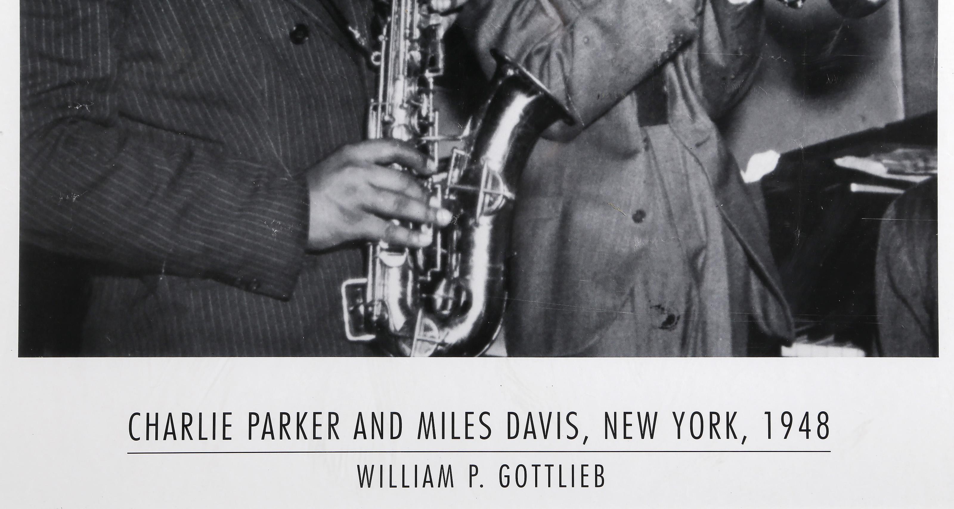 Charlie Parker and Miles Davis, Black and White Poster by William P Gottlieb - Photograph by William Gottlieb