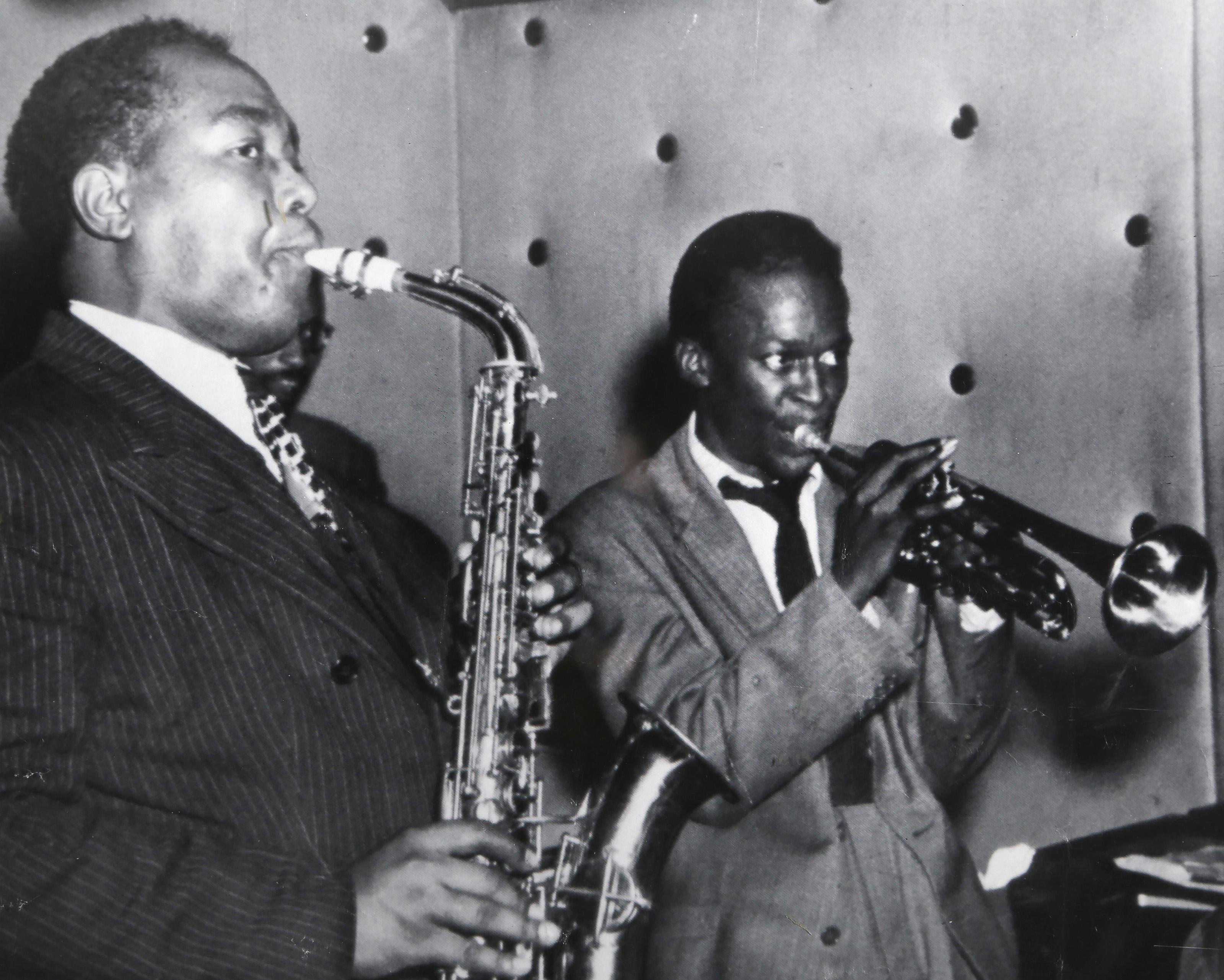 William P Gottlieb, American  (1917 - 1917) - Charlie Parker and Miles Davis, Year:  1948, Medium:  Poster, Image Size:  16.5 x 16.5 inches, Frame Size:  23.5 x 23.25 inches