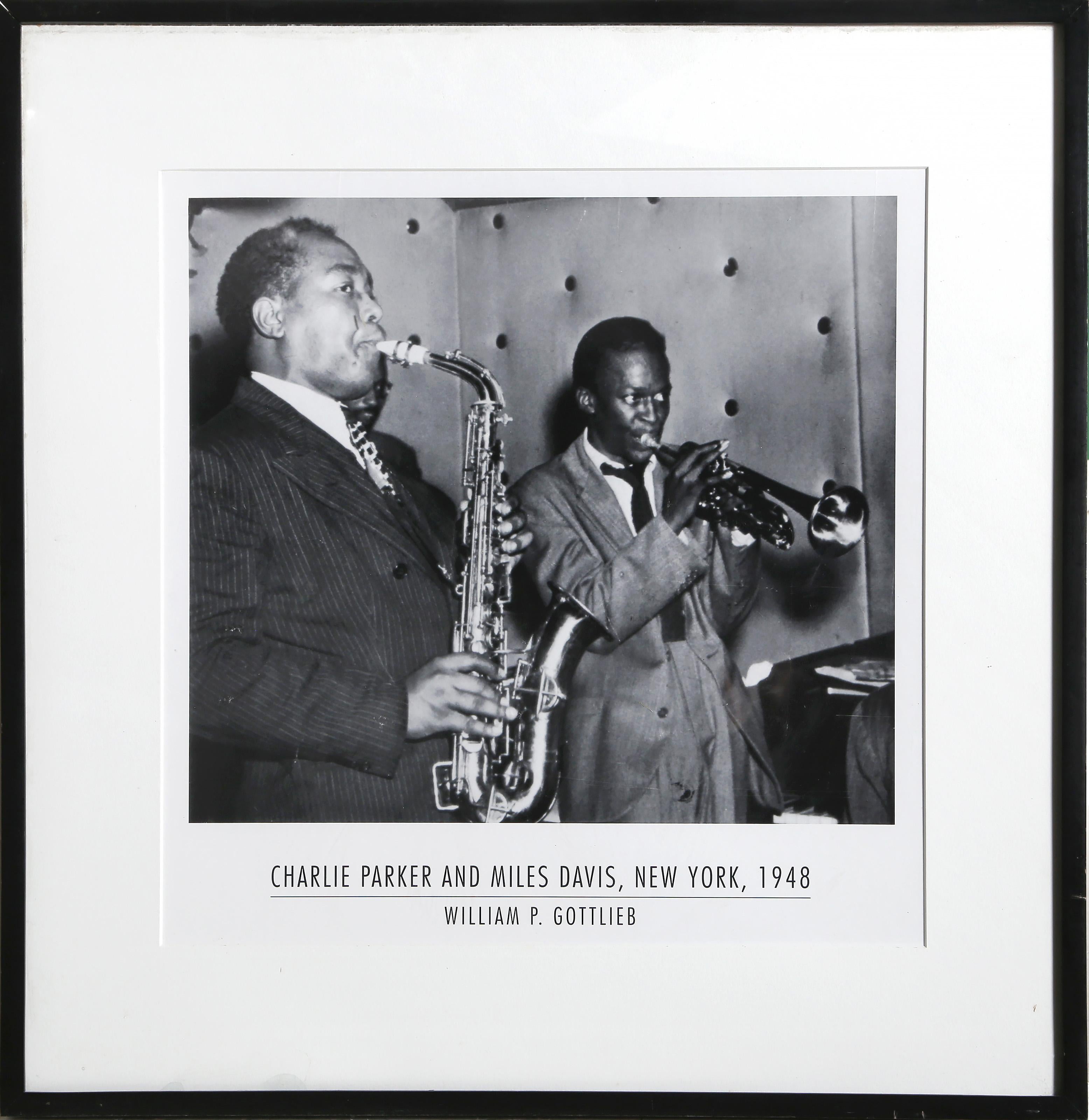 Charlie Parker and Miles Davis, Black and White Poster by William P Gottlieb
