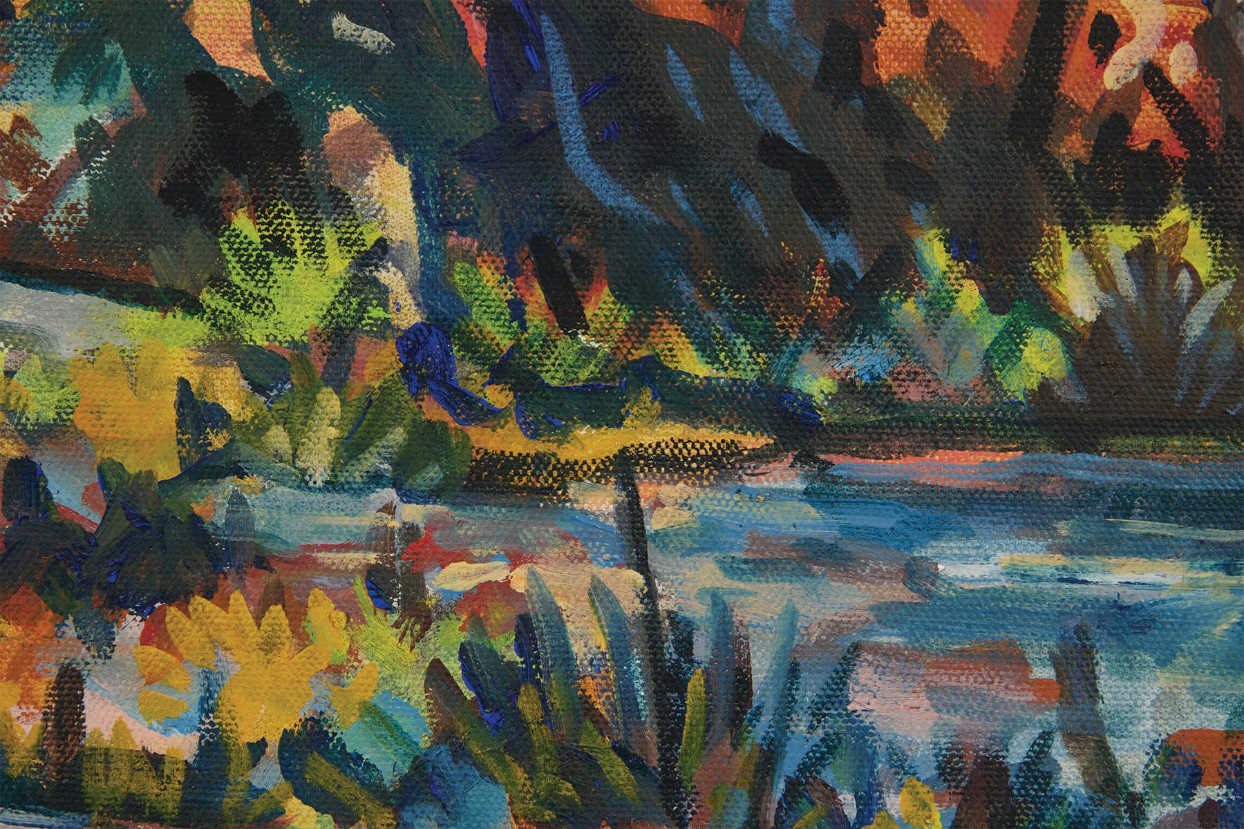 Taos, New Mexico, un vibrante paesaggio occidentale - Landscape Painting Marrone di William Gould