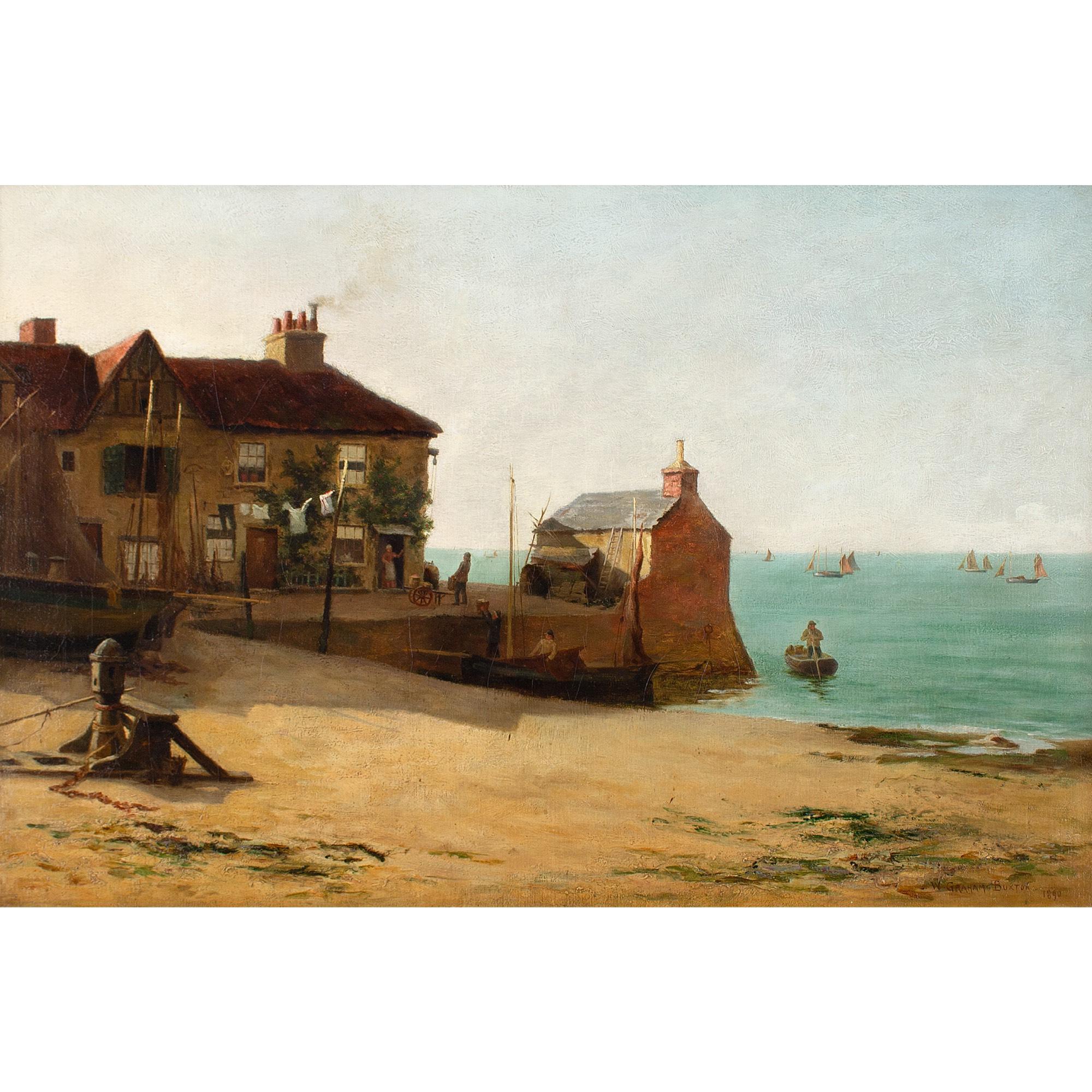 William Graham Buxton, L'alba del giorno sulla costa dell'Essex, pittura a olio 1