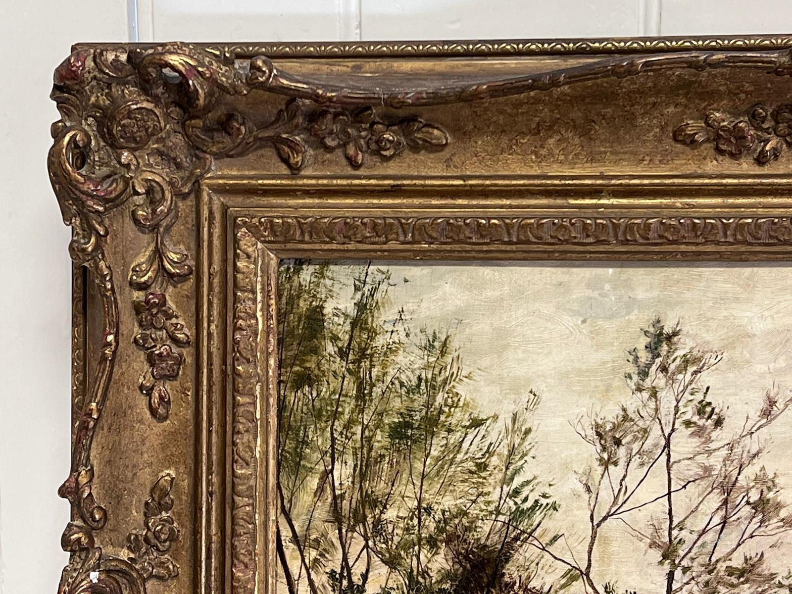 Antique English River Landscape with Old Gate in Fields Listed Victorian Artist - Modern Painting by William Greaves