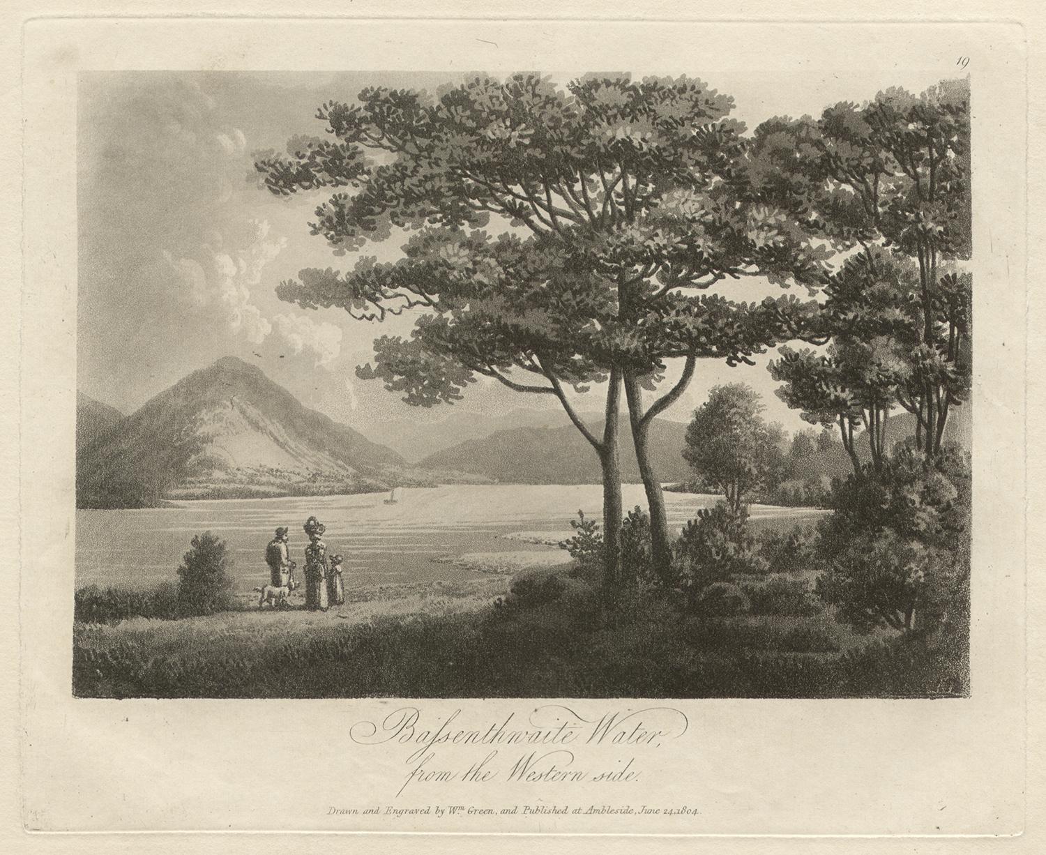 William Green Landscape Print - Bassenthwaite Water, from the Western Side, Lake District C19th English aquatint