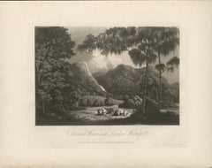 Derwent Water and Lowdore Herbst, Landschaft des Lake District, 19. Jahrhundert, Englische Aquatinta