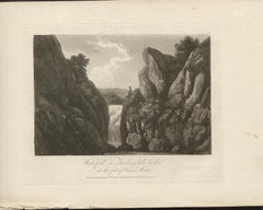 Wasserfall auf Fordingdalebeck, Landschaft des Lake District, 19. Jahrhundert, Englische Aquatinta