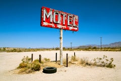 Motel, Needles, CA - Color Landscape, Desert, Western, Mountains, Sign, Tire