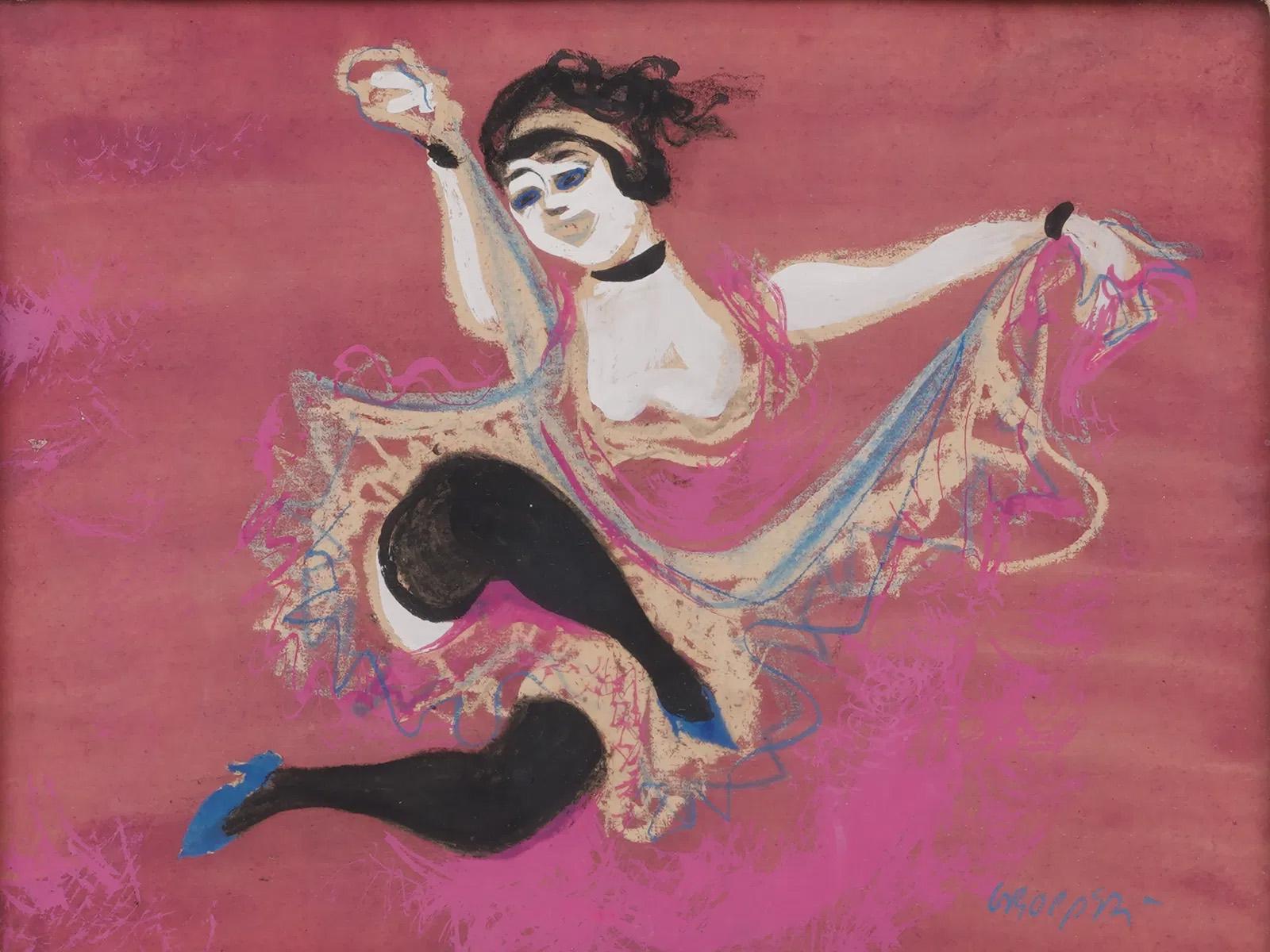 Pintura al pastel original firmada por un antiguo bailarín modernista americano - Painting Moderno de William Gropper