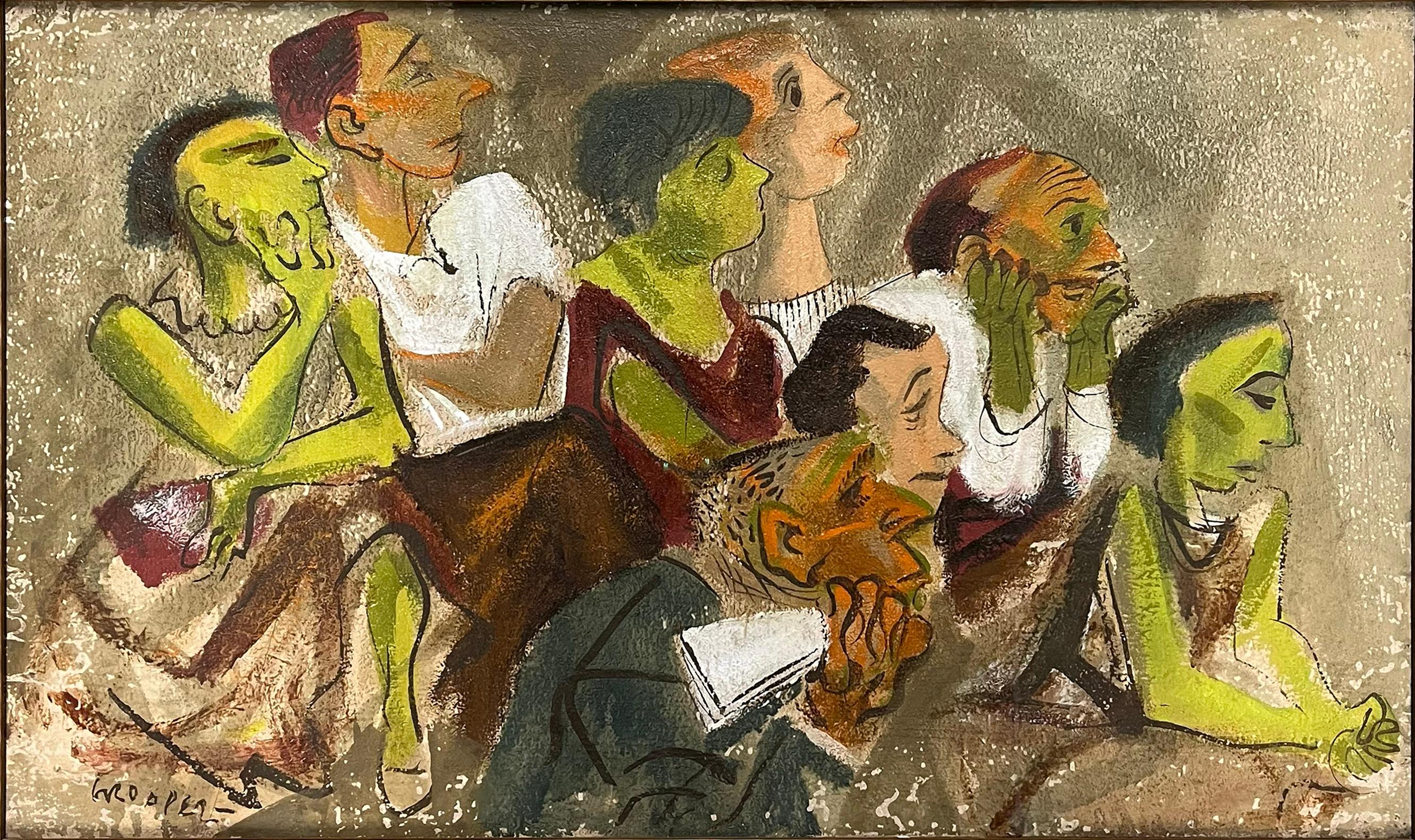 William Gropper Figurative Painting - "Audience" Mid 20th Century American Scene Social Realism Theatre Modern Figures