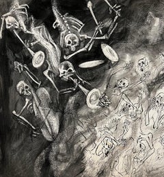 Danse Macabre, Abstraktes Gemälde, Holzkohle, William Gropper WPA-Künstler