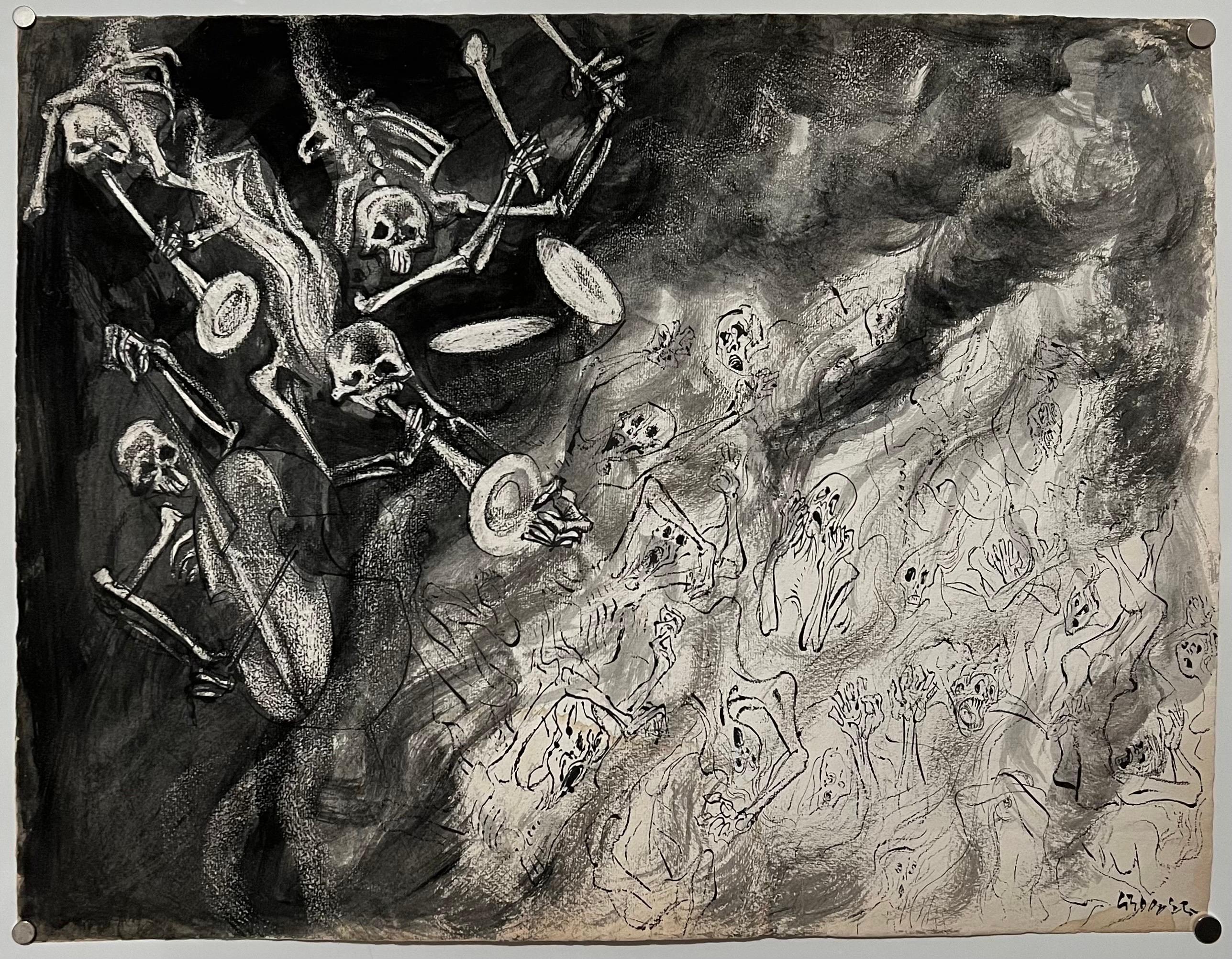 Danse Macabre, Anti War Abstract Painting Charcoal William Gropper WPA Artist 7