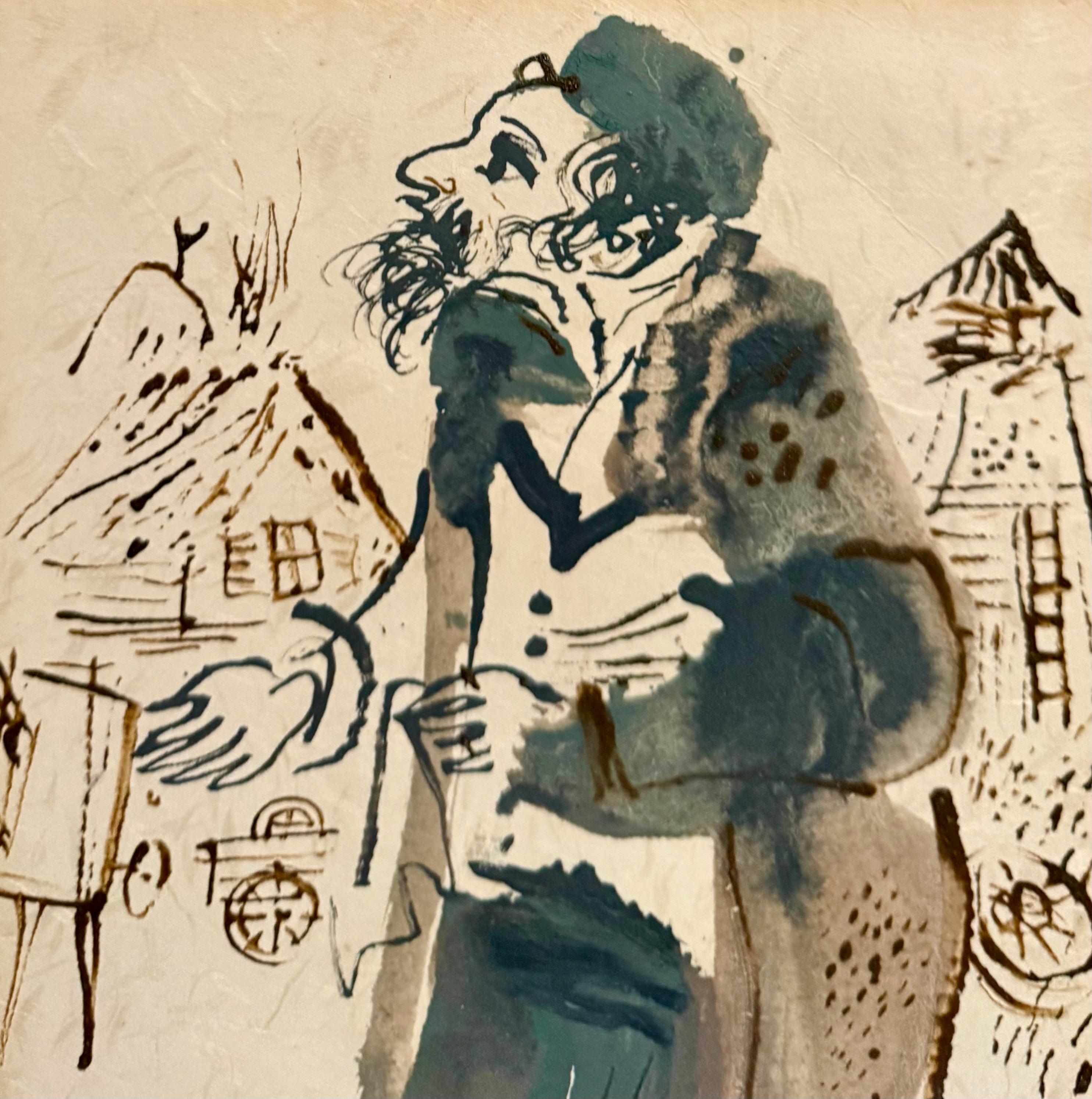 Jewish Rabbi Student Judaica Watercolor Gouache Painting WPA Art William Gropper For Sale 1