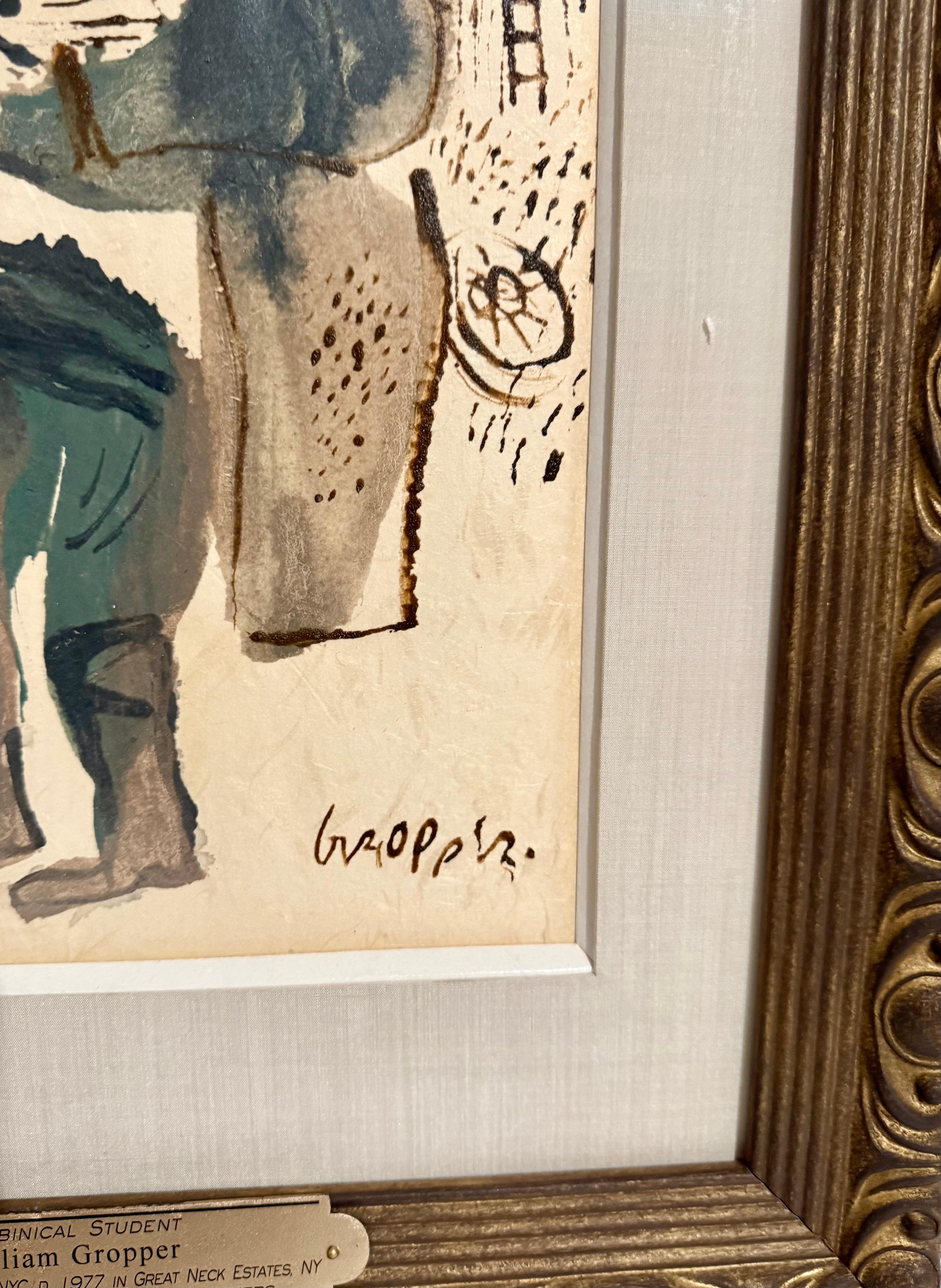 Jewish Rabbi Student Judaica Watercolor Gouache Painting WPA Art William Gropper For Sale 3