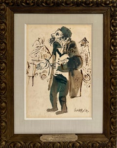 Jewish Rabbi Student Judaica Watercolor Gouache Painting WPA Art William Gropper