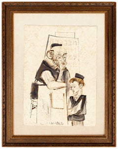 Judaica Painting Bar Mitzvah Boy, Cheder Lessons