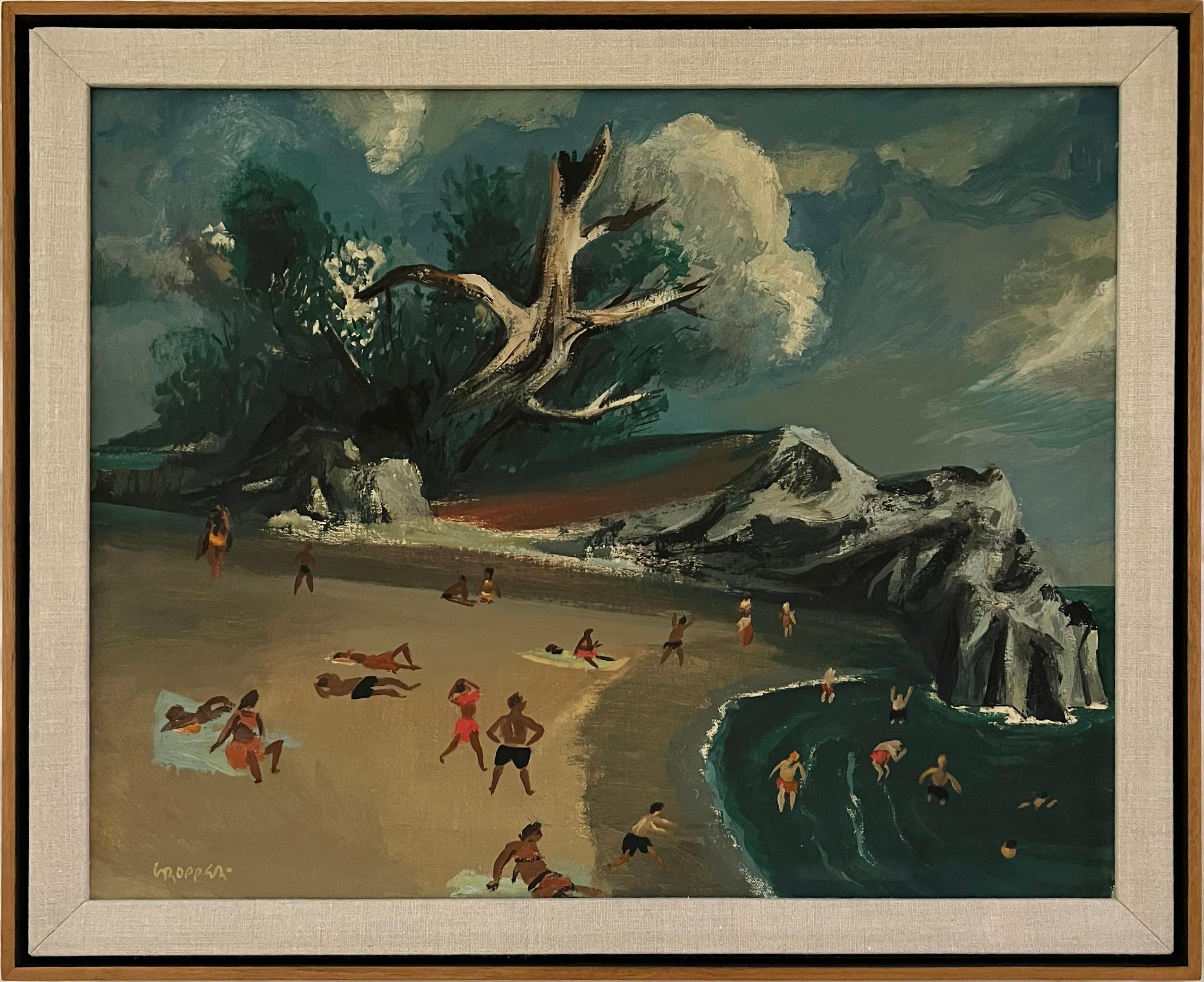 Kruger's Beach Mid 20th Century American Scene Social Realism Modern WPA Figures - Painting by William Gropper