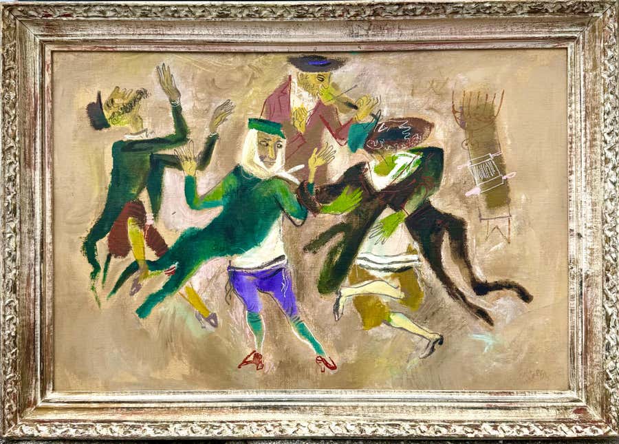 Large Oil Painting Klezmer Wedding Rabbis Judaica WPA Jewish Art William Gropper