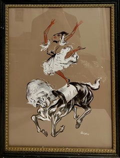 Acrobat de cirque sur sérigraphie de cheval William Gropper, moderniste américain de la WPA