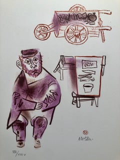 Jewish Shtetl Machers Americana Judaica Lithographie WPA Yiddish Sozialrealistischer Realismus