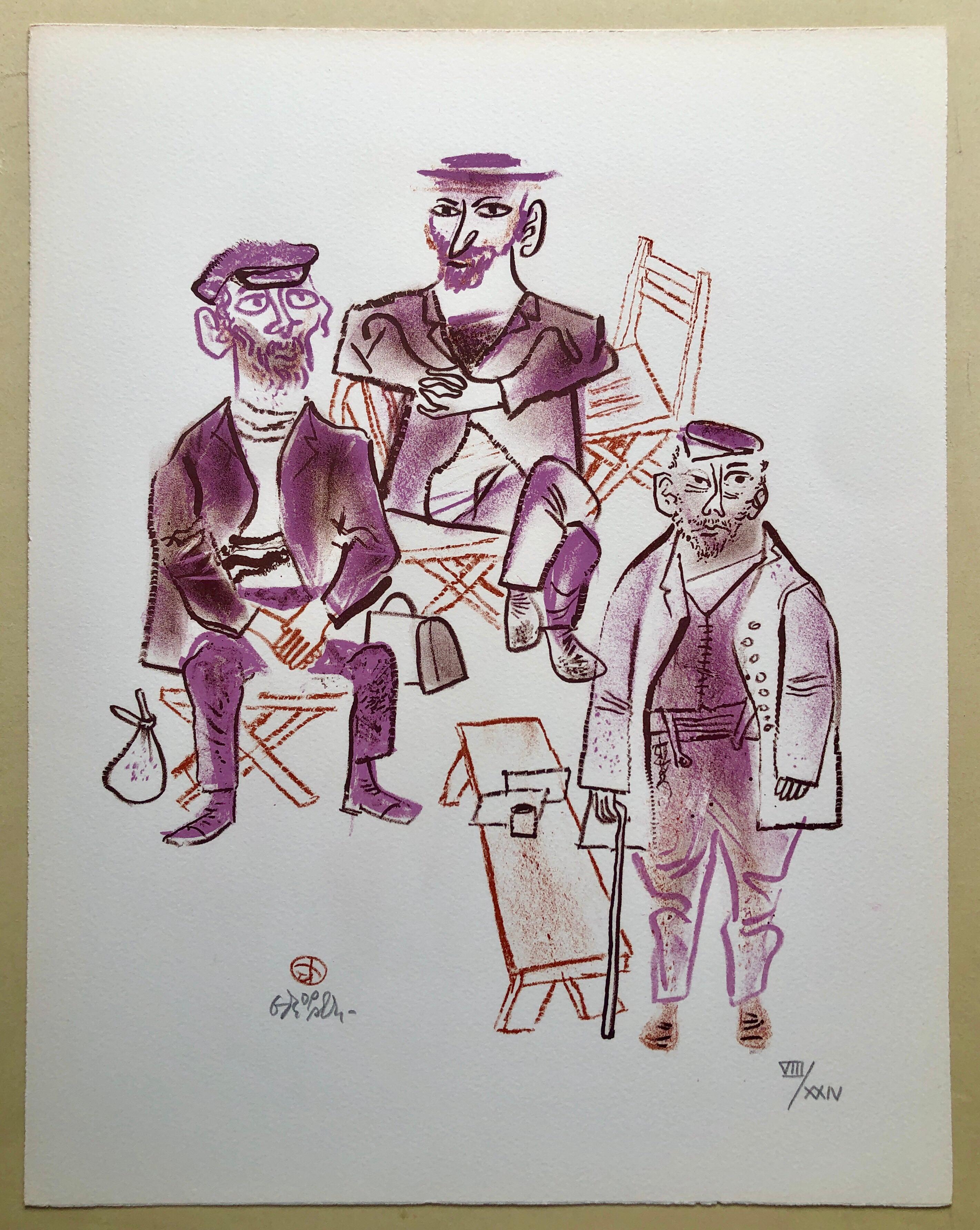 
Hand signed in pencil and numbered with Roman numerals 8/24. A very small edition.
Old Lower East Side of New York or East European Shtetl. Jewish Shtetl Peddler Merchant. humorous Yiddish art.
The New-York born artist William Gropper was a painter