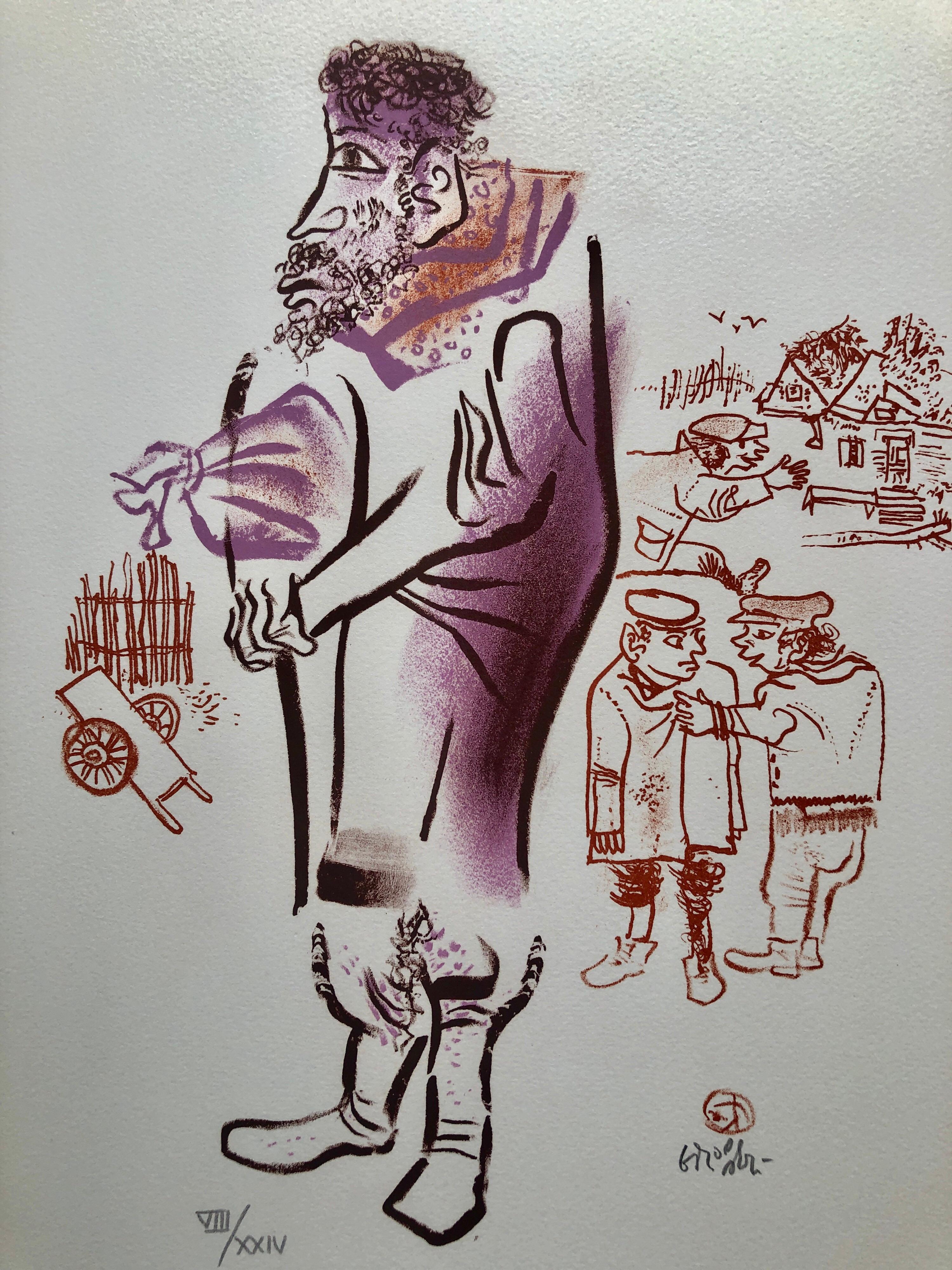 Jewish Shtetl Peddlar Americana Judaica Lithograph WPA Yiddish Social Realist  - Print by William Gropper