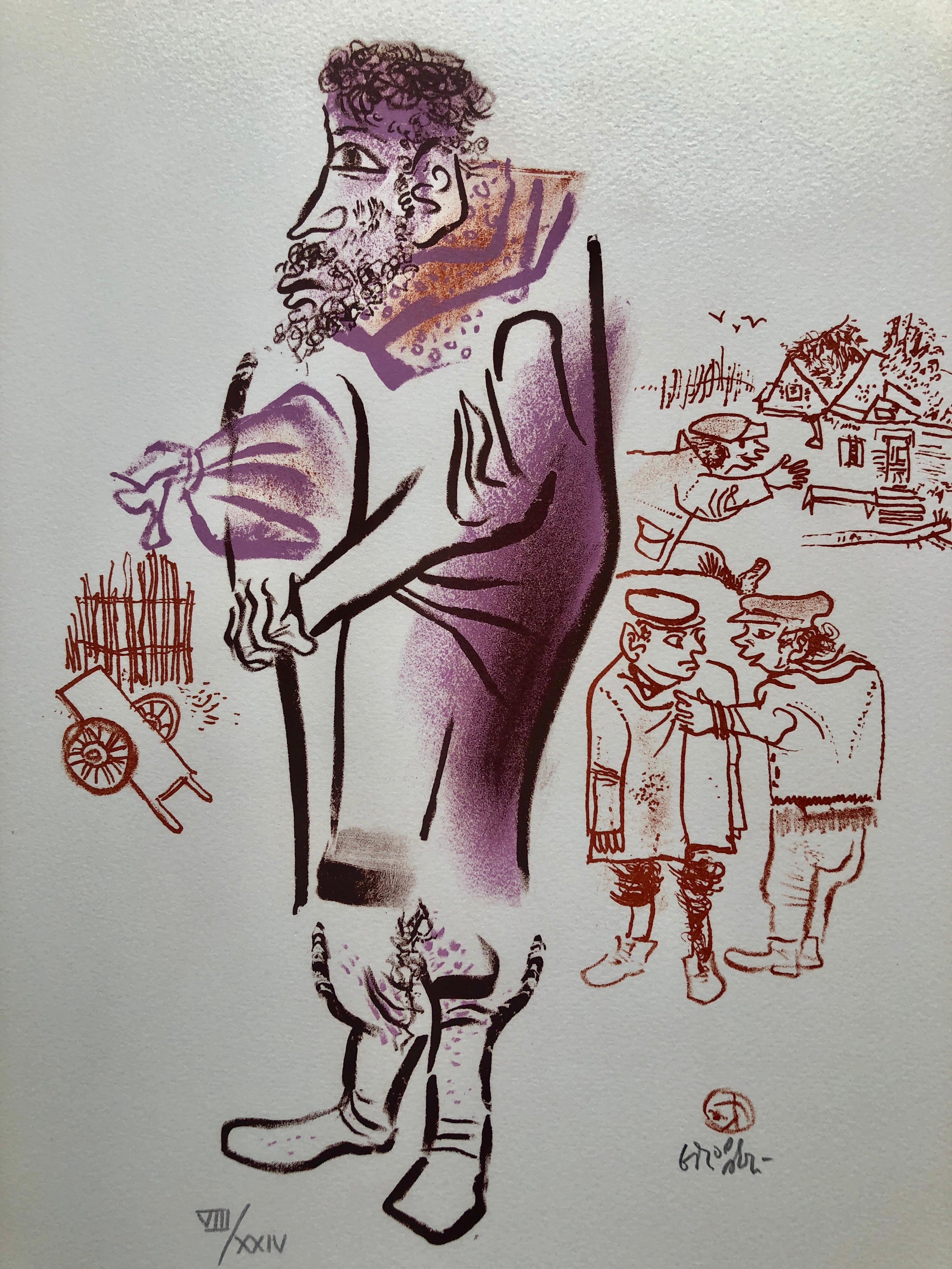 Jewish Shtetl Peddlar Americana Judaica Lithographie WPA Yiddish Sozialrealistischer Sozialrealist  – Print von William Gropper