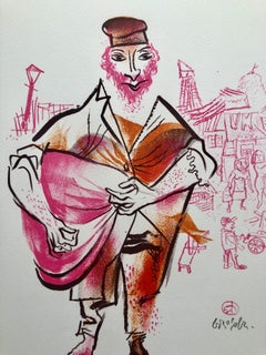 Shtetl ebraico Peddlar Americana Judaica Litografia WPA Yiddish Realista sociale