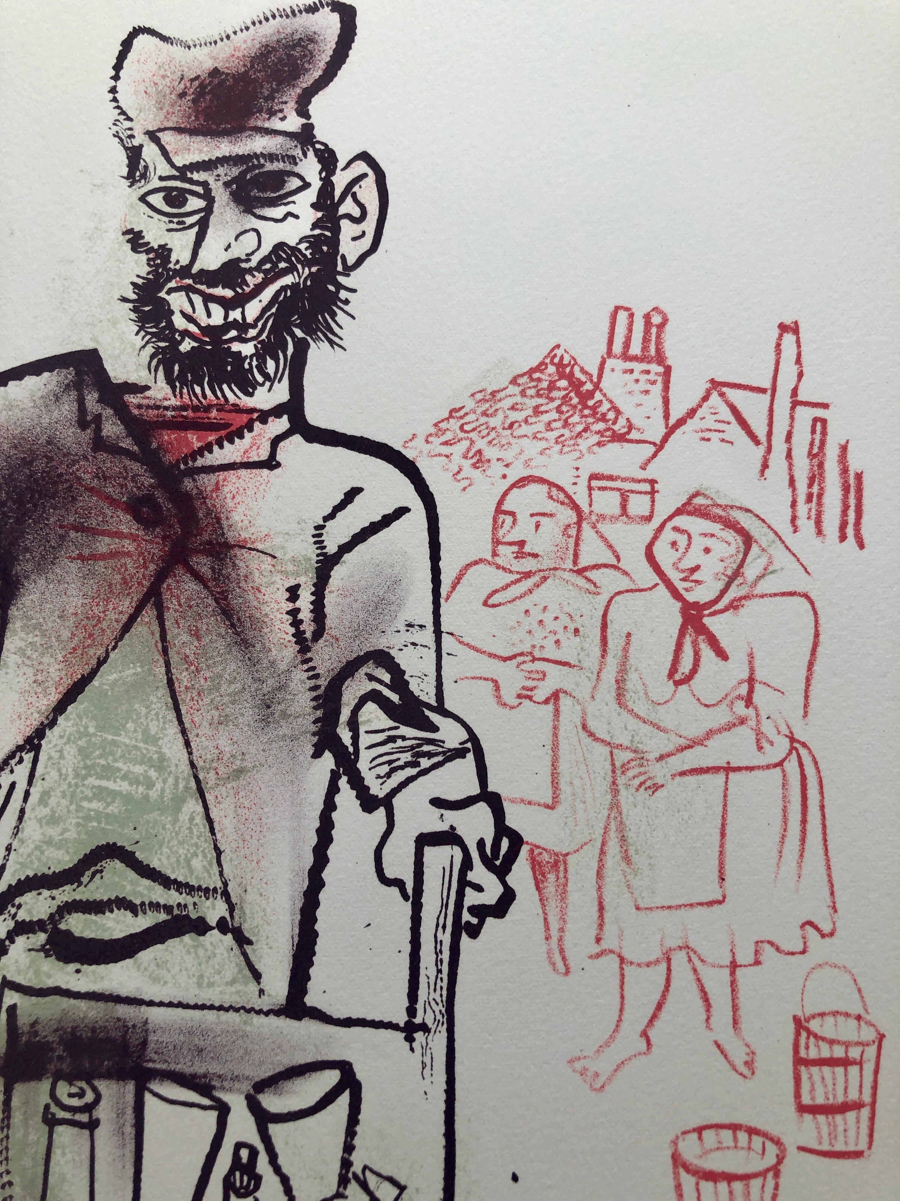 Jewish Shtetl Peddlar Pushcart Judaica Lithograph WPA Yiddish Social Realist  - Print by William Gropper