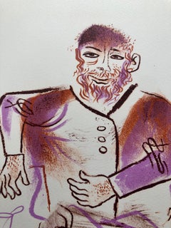 Rabbi, Cup of Tea, Shtetl Americana Judaica Lithograph WPA Social Realist Artist