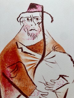 Ebreo sefardita Cappello Fez Shtetl ebraico Americana Judaica Litografia WPA Arte yiddish