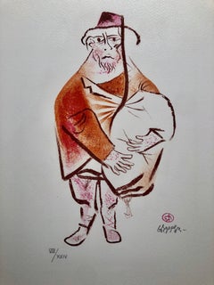 Ebreo sefardita Cappello Fez Shtetl ebraico Americana Judaica Litografia WPA Arte yiddish