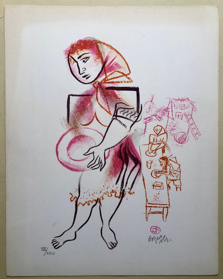 Women, Dishes, Shtetl Americana Judaica Lithograph WPA Social Realist Artist For Sale 1