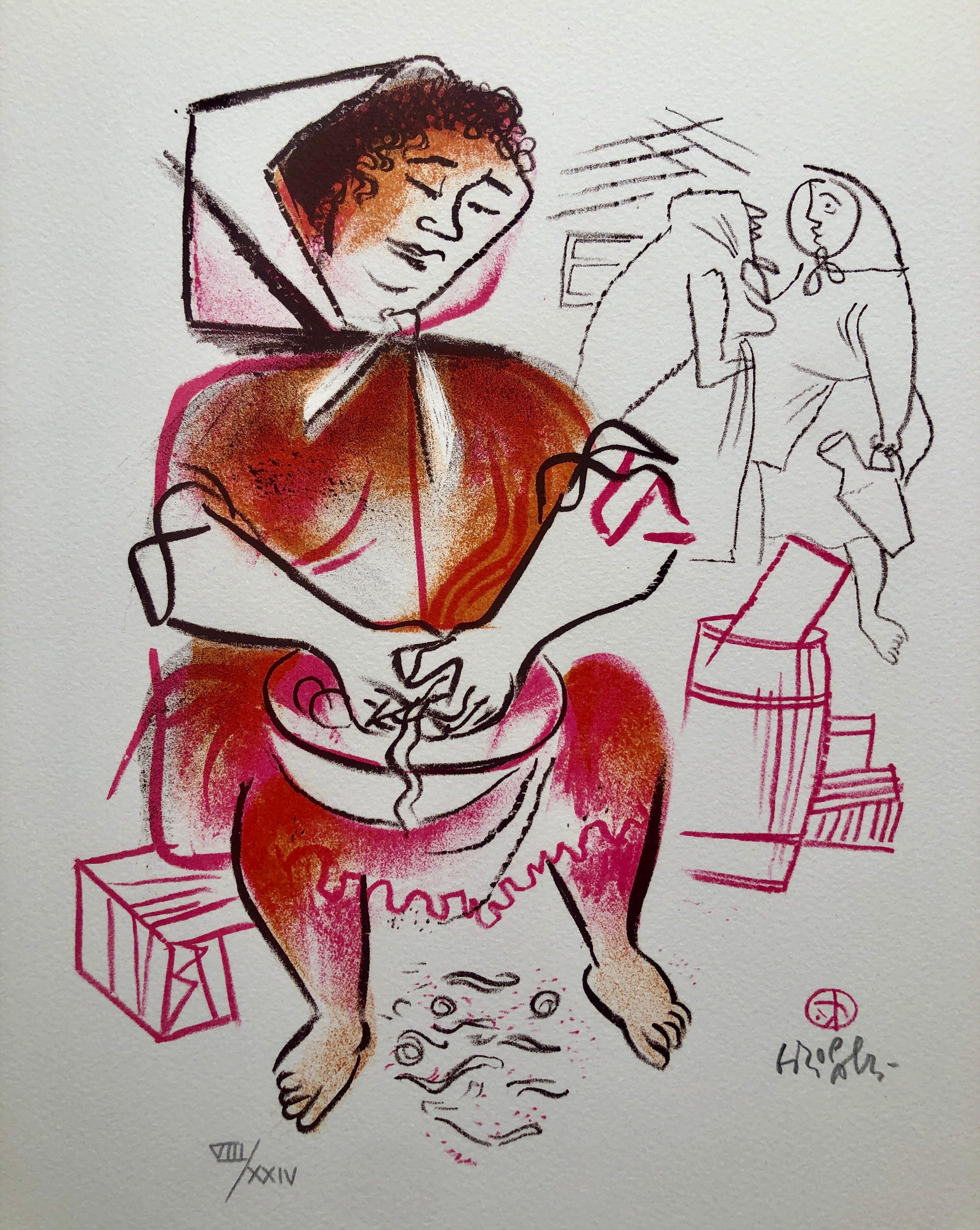 William Gropper Portrait Print - Yenta Woman, Kitchen, Jewish Shtetl Americana Judaica Lithograph WPA Yiddish Art