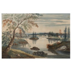 William Guy Wall, Hudson River 'View Near Fort Miller, 10'. Original Watercolor 