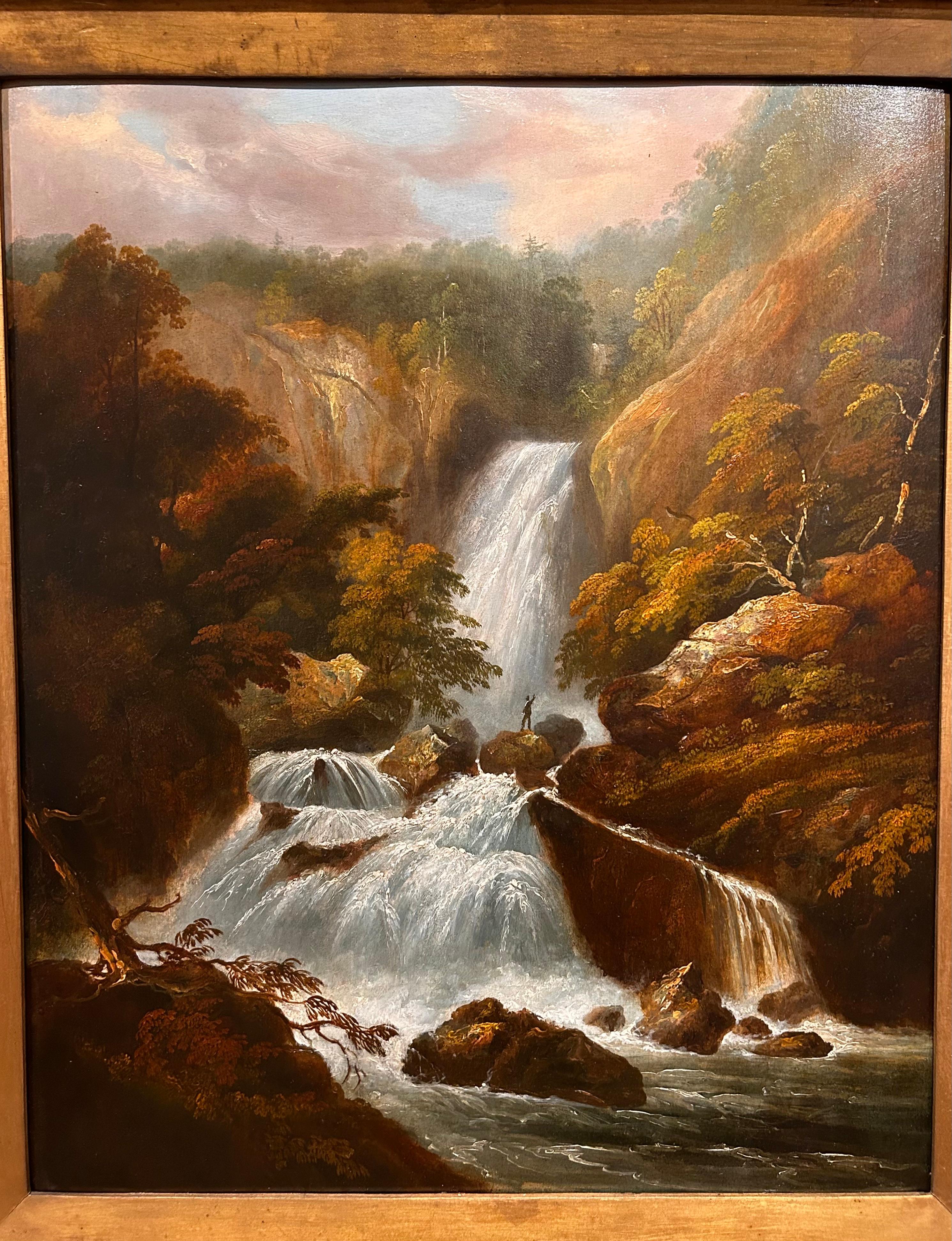 Oil Landscape of Waterfall - Painting by William Guy Wall