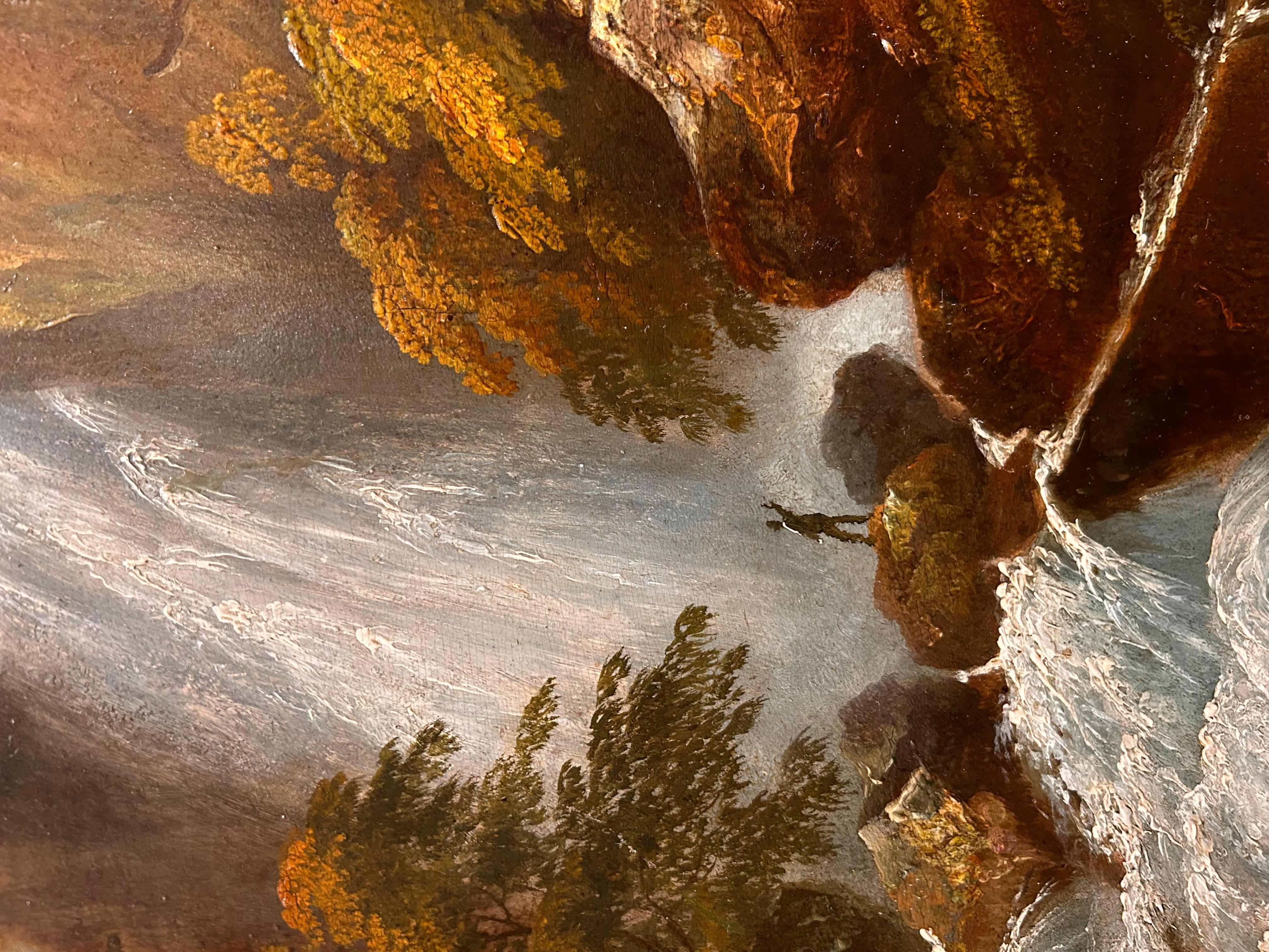 Oil Landscape of Waterfall - Hudson River School Painting by William Guy Wall