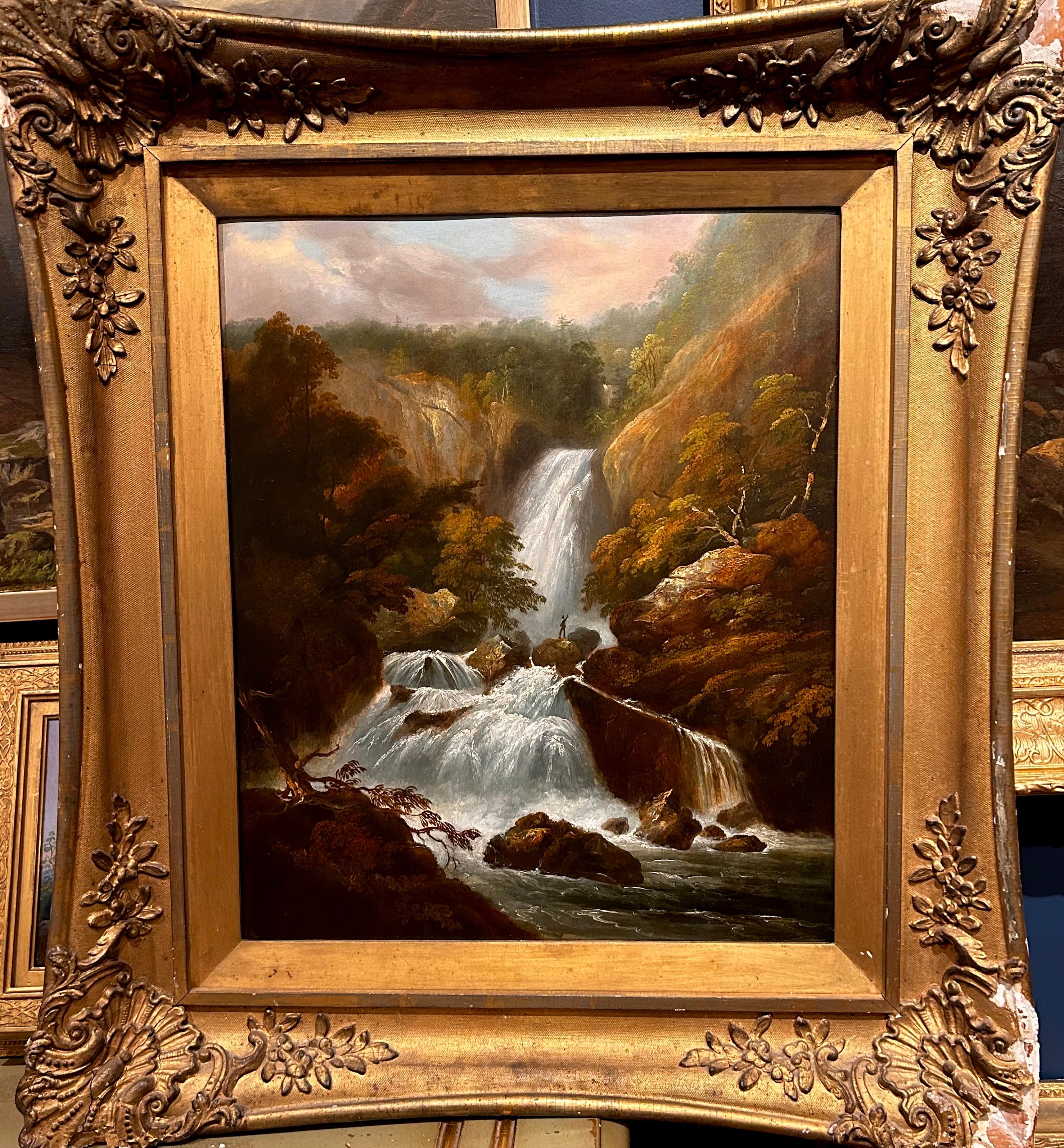 William Guy Wall Landscape Painting - Oil Landscape of Waterfall
