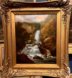 Antique Oil Landscape of Waterfall